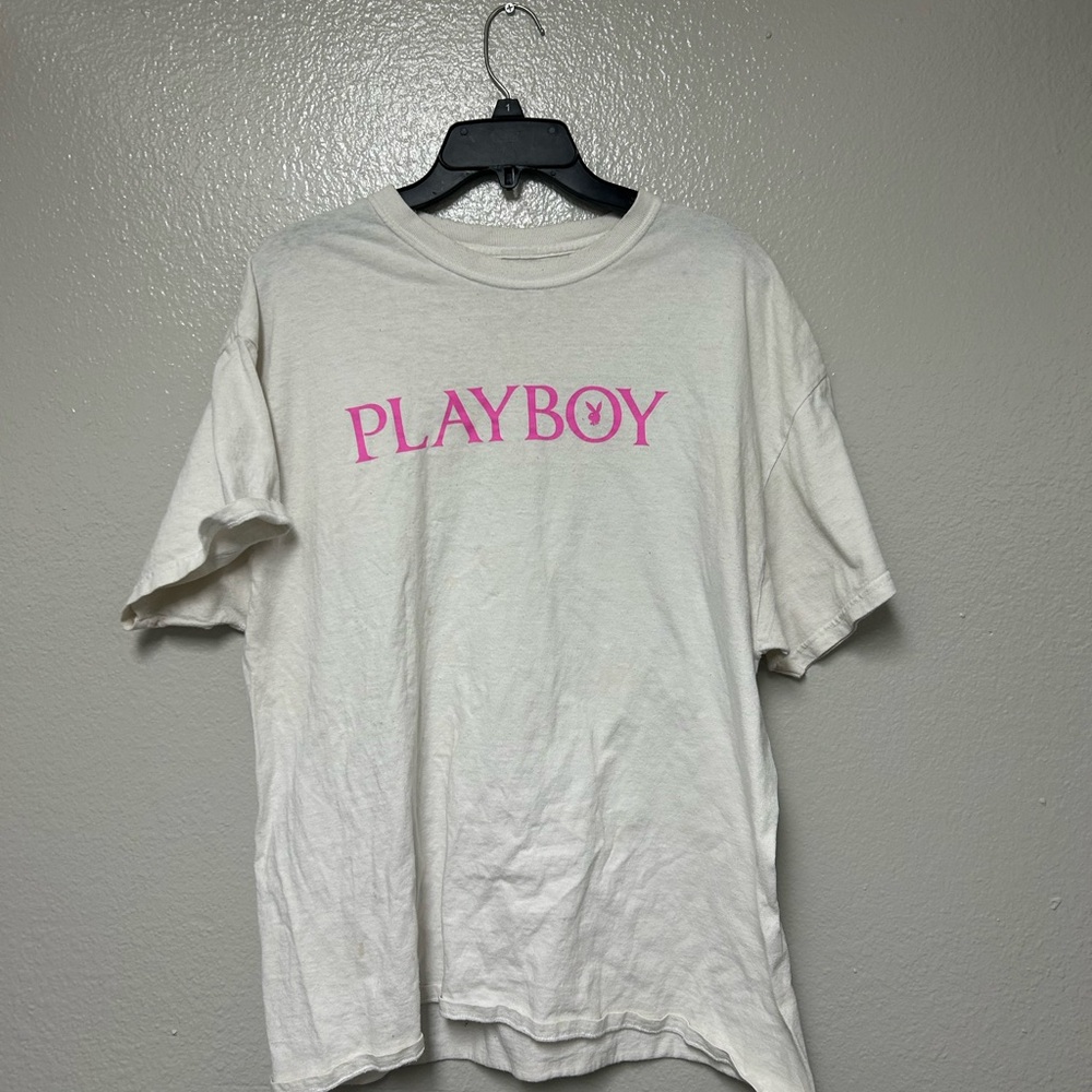 PLAYBOY Cream Tee with Pink Accents